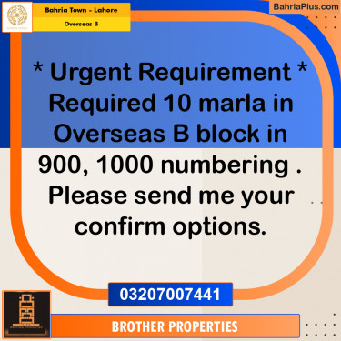 10 Marla Residential Plot for Sale in Overseas B -  Bahria Town, Lahore - (BP-213319)