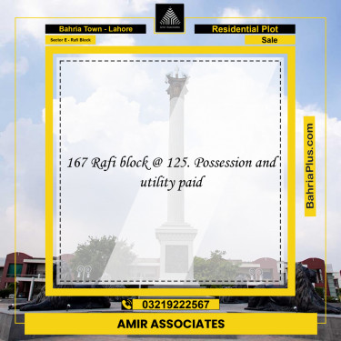 10 Marla Residential Plot for Sale in Sector E - Rafi Block -  Bahria Town, Lahore - (BP-213333)