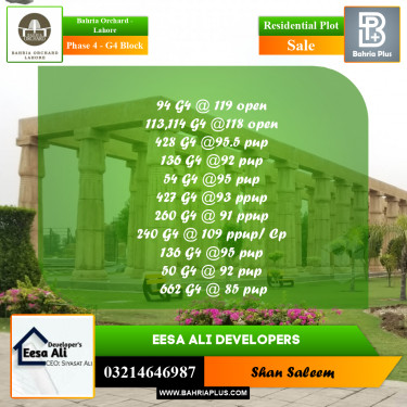 10 Marla Residential Plot for Sale in Phase 4 - G4 Block -  Bahria Orchard, Lahore - (BP-213389)