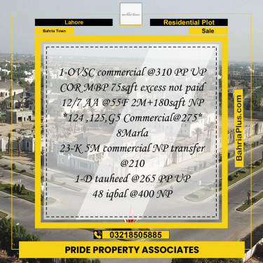 Residential Plot for Sale in Bahria Town, Lahore - (BP-213532)