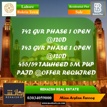 Residential Plot for Sale in Bahria Town, Lahore - (BP-213574)