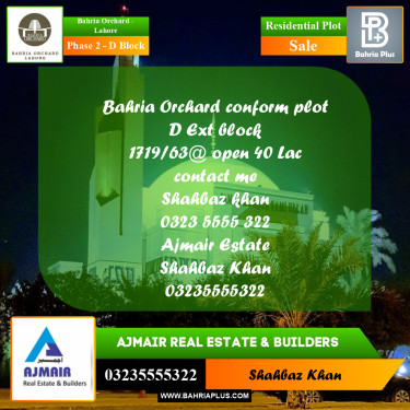 5 Marla Residential Plot for Sale in Phase 2 - D Block -  Bahria Orchard, Lahore - (BP-213613)
