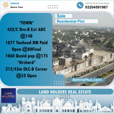 Residential Plot for Sale in Bahria Town, Lahore - (BP-213657)