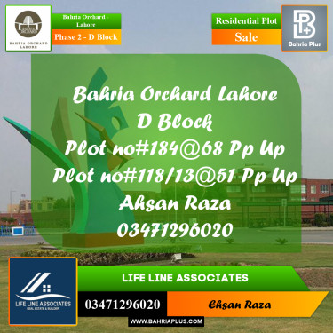 8 Marla Residential Plot for Sale in Phase 2 - D Block -  Bahria Orchard, Lahore - (BP-213725)