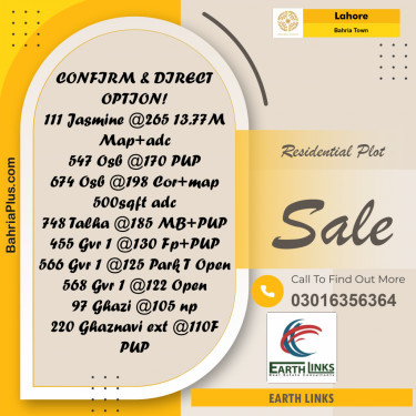 Residential Plot for Sale in Bahria Town, Lahore - (BP-213750)