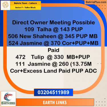 10 Marla Residential Plot for Sale in Sector F - Talha Block -  Bahria Town, Lahore - (BP-213813)