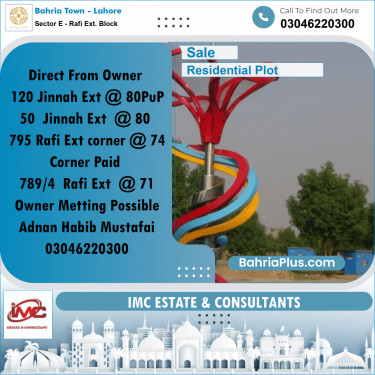 Residential Plot for Sale in Sector E - Rafi Ext. Block -  Bahria Town, Lahore - (BP-213828)
