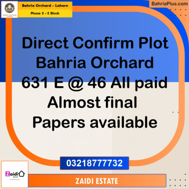 5 Marla Residential Plot for Sale in Phase 2 - E Block -  Bahria Orchard, Lahore - (BP-213919)