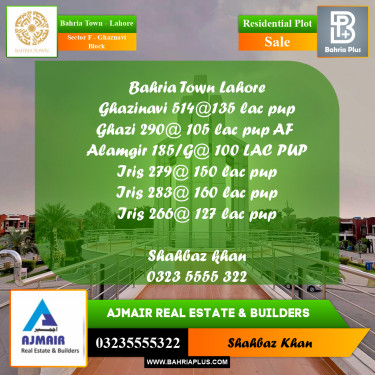 10 Marla Residential Plot for Sale in Sector F - Ghaznavi Block -  Bahria Town, Lahore - (BP-214003)