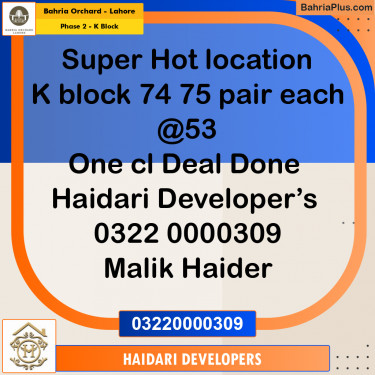 5 Marla Residential Plot for Sale in Phase 2 - K Block -  Bahria Orchard, Lahore - (BP-214062)