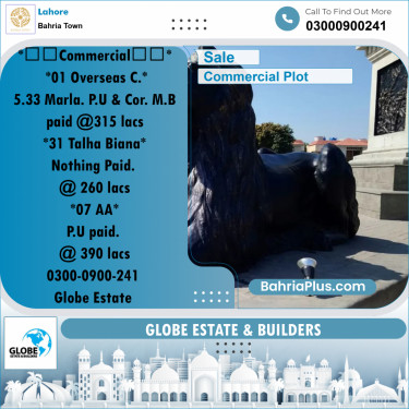 5 Marla Commercial Plot for Sale in Bahria Town, Lahore - (BP-214064)
