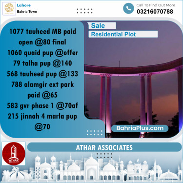 Residential Plot for Sale in Bahria Town, Lahore - (BP-214234)