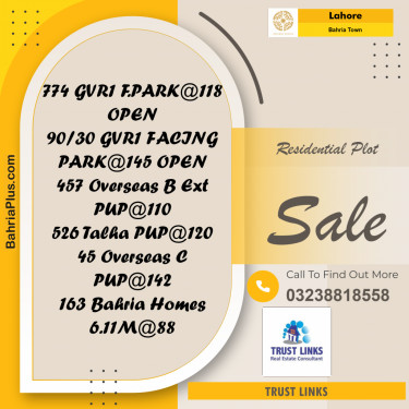 Residential Plot for Sale in Bahria Town, Lahore - (BP-214240)