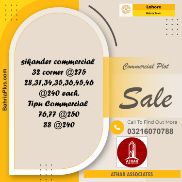 Commercial Plot for Sale in Bahria Town, Lahore - (BP-214248)