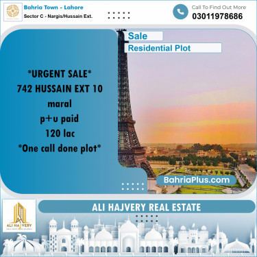 10 Marla Residential Plot for Sale in Sector C - Nargis/Hussain Ext. -  Bahria Town, Lahore - (BP-214252)