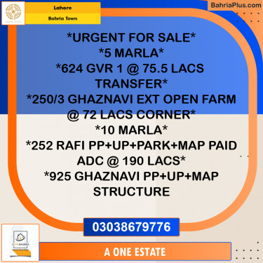 1111 Marla Residential Plot for Sale in Bahria Town, Lahore - (BP-214261)