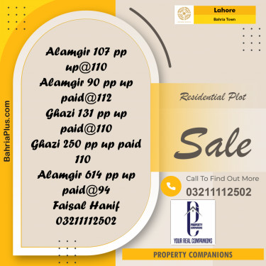 Residential Plot for Sale in Bahria Town, Lahore - (BP-214299)