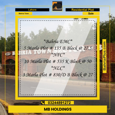 Residential Plot for Sale in Bahria Town, Lahore - (BP-214364)