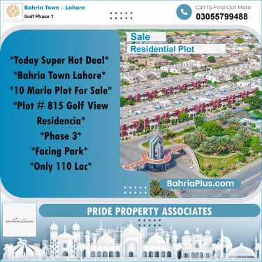 10 Marla Residential Plot for Sale in Golf Phase 1 -  Bahria Town, Lahore - (BP-214391)