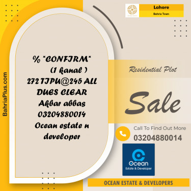 Residential Plot for Sale in Bahria Town, Lahore - (BP-214392)