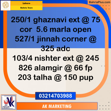Residential Plot for Sale in Bahria Town, Lahore - (BP-214417)