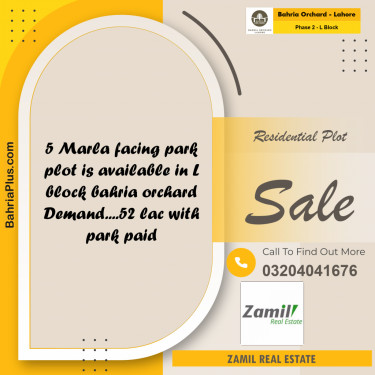 5 Marla Residential Plot for Sale in Phase 2 - L Block -  Bahria Orchard, Lahore - (BP-214442)