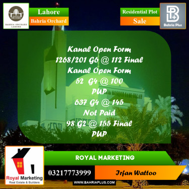 Residential Plot for Sale in Bahria Orchard, Lahore - (BP-214469)