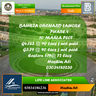 10 Marla Residential Plot for Sale in Phase 4 - G4 Block -  Bahria Orchard, Lahore - (BP-214492)