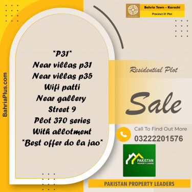 125 Sq. Yards Residential Plot for Sale in Precinct 31 Plot -  Bahria Town, Karachi - (BP-214706)