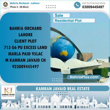 12 Marla Residential Plot for Sale in Phase 4 - G6 Block -  Bahria Orchard, Lahore - (BP-214760)