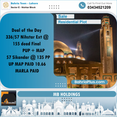 10 Marla Residential Plot for Sale in Sector E - Nishtar Block -  Bahria Town, Lahore - (BP-214764)