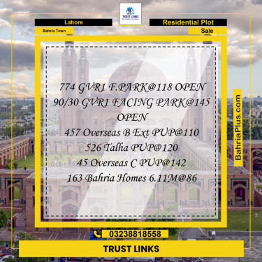 Residential Plot for Sale in Bahria Town, Lahore - (BP-214785)
