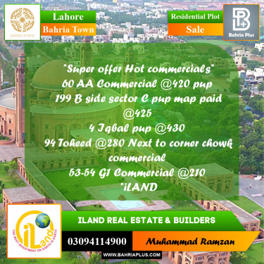 Residential Plot for Sale in Bahria Town, Lahore - (BP-214830)