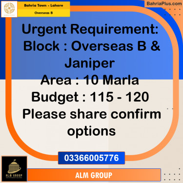 10 Marla Residential Plot for Sale in Overseas B -  Bahria Town, Lahore - (BP-214924)