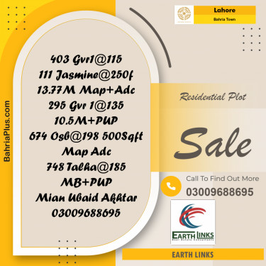 Residential Plot for Sale in Bahria Town, Lahore - (BP-214974)