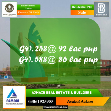 10 Marla Residential Plot for Sale in Phase 4 - G4 Block -  Bahria Orchard, Lahore - (BP-215153)