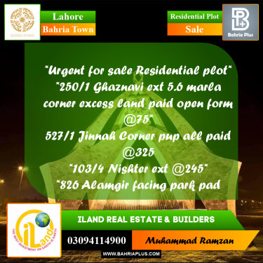 Residential Plot for Sale in Bahria Town, Lahore - (BP-215439)