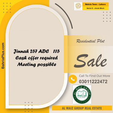 5 Marla Residential Plot for Sale in Sector E - Jinnah Block -  Bahria Town, Lahore - (BP-215460)