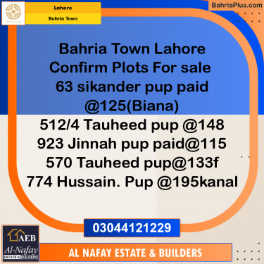 Residential Plot for Sale in Bahria Town, Lahore - (BP-215512)