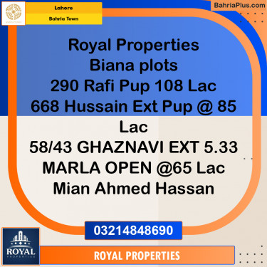 8 Marla Residential Plot for Sale in Bahria Town, Lahore - (BP-215524)