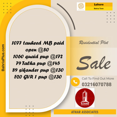 Residential Plot for Sale in Bahria Town, Lahore - (BP-215675)