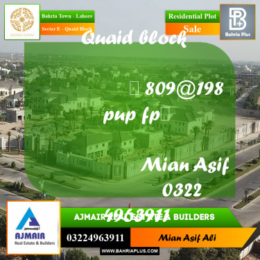 Residential Plot for Sale in Sector E - Quaid Block -  Bahria Town, Lahore - (BP-215754)
