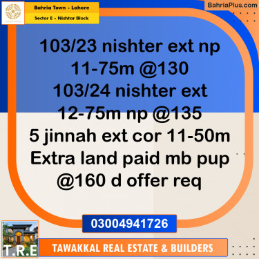 10 Marla Residential Plot for Sale in Sector E - Nishtar Block -  Bahria Town, Lahore - (BP-215796)