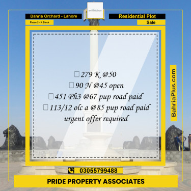 5 Marla Residential Plot for Sale in Phase 2 - K Block -  Bahria Orchard, Lahore - (BP-215806)
