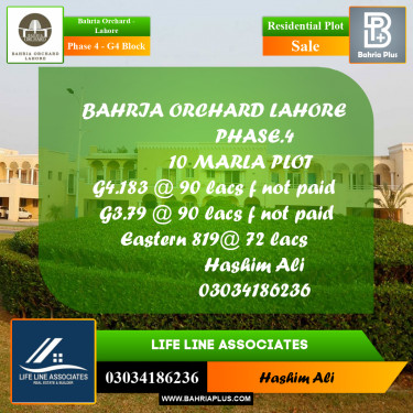 10 Marla Residential Plot for Sale in Phase 4 - G4 Block -  Bahria Orchard, Lahore - (BP-215887)