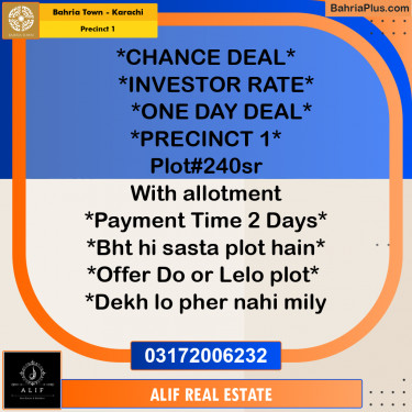 Residential Plot for Sale in Precinct 1 -  Bahria Town, Karachi - (BP-215991)