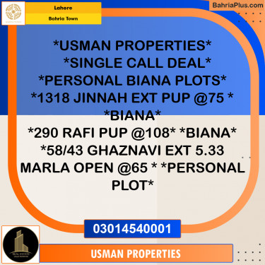 Residential Plot for Sale in Bahria Town, Lahore - (BP-216039)