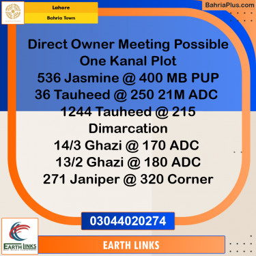 1 Kanal Residential Plot for Sale in Bahria Town, Lahore - (BP-216189)