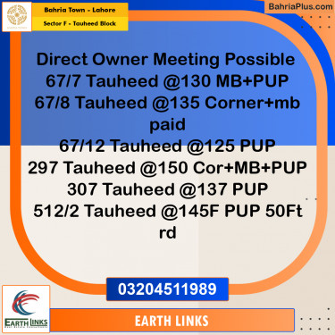 10 Marla Residential Plot for Sale in Sector F - Tauheed Block -  Bahria Town, Lahore - (BP-216195)