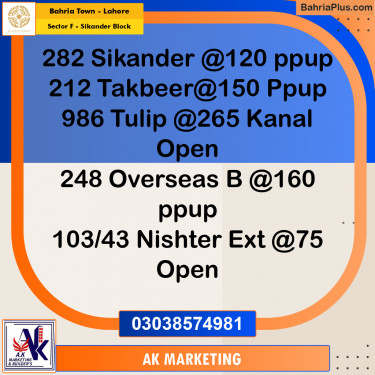 10 Marla Residential Plot for Sale in Sector F - Sikander Block -  Bahria Town, Lahore - (BP-216235)